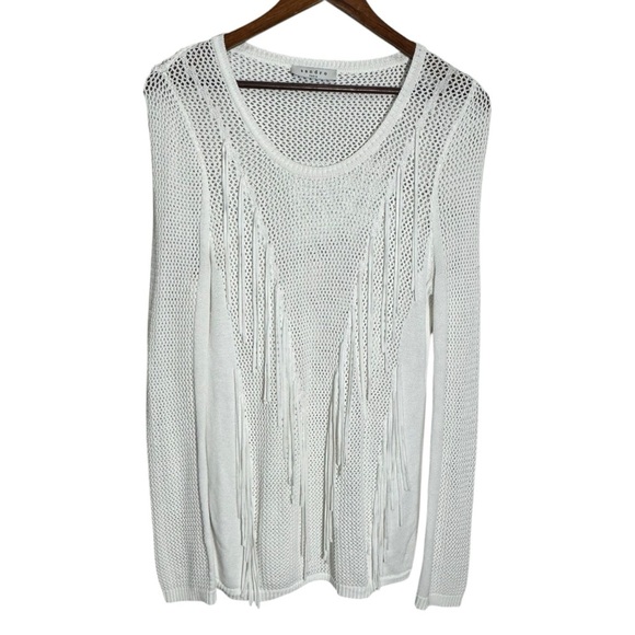 Sandro Paris Open Knit Fringe Top Sweater Long Slev Size Small - Picture 3 of 15